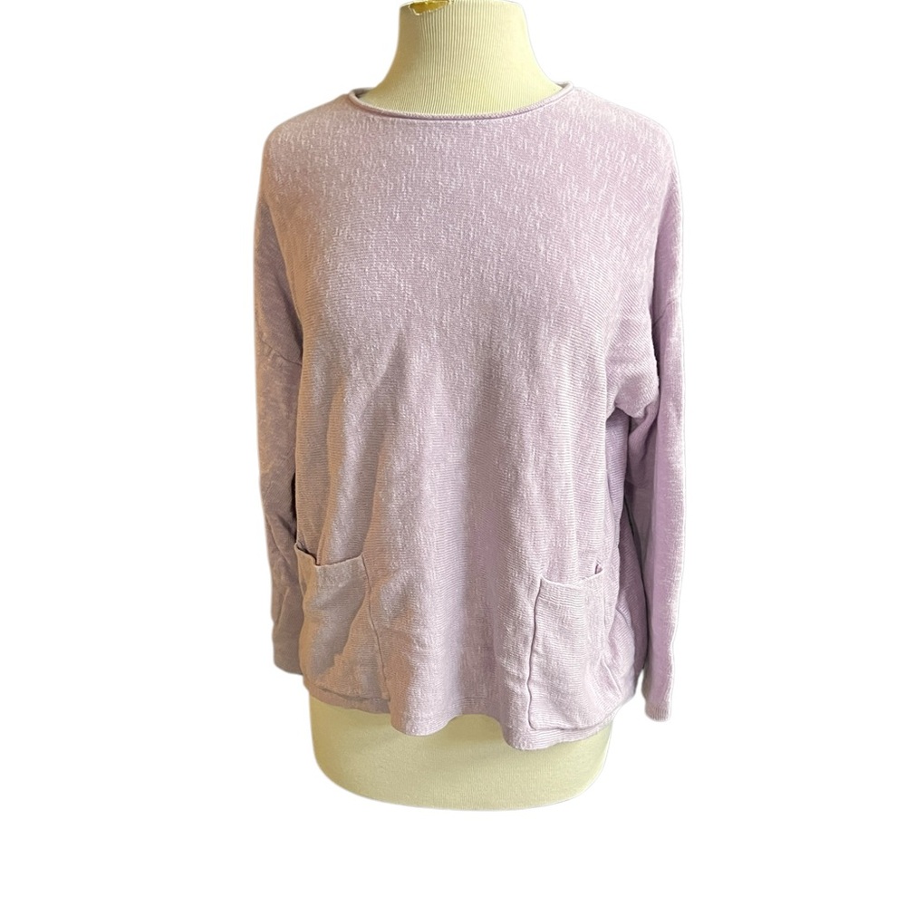 Eileen Fisher L lilac purple linen blend lightweight sweater